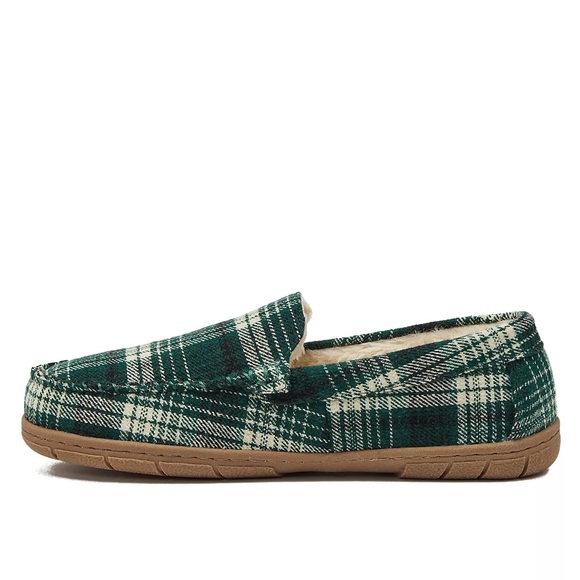NWT Lands End Mens Fuzzy Lined Plaid Flannel Moccasin Slippers Size 10 - Picture 3 of 11